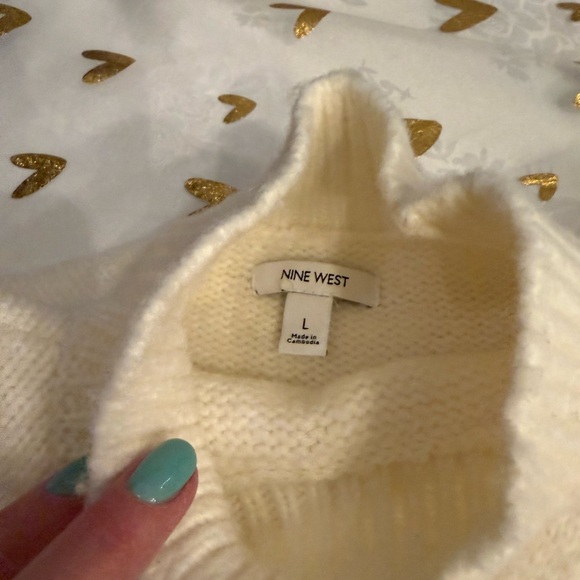 Nine West Cream Cable-Pattern Mock Neck Sweater - Picture 6 of 6